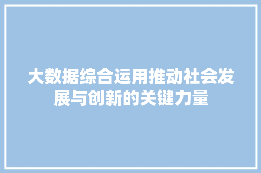 大数据综合运用推动社会发展与创新的关键力量