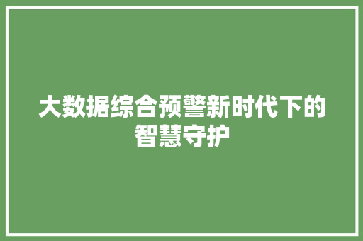 大数据综合预警新时代下的智慧守护