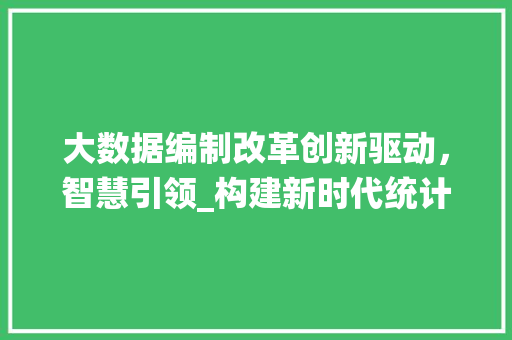 大数据编制改革创新驱动，智慧引领_构建新时代统计体系