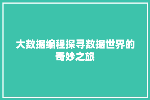大数据编程探寻数据世界的奇妙之旅