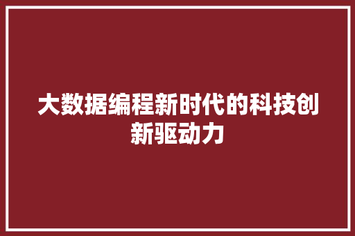 大数据编程新时代的科技创新驱动力