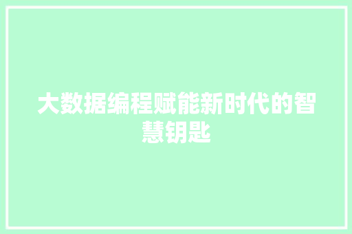 大数据编程赋能新时代的智慧钥匙