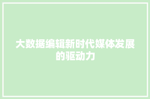 大数据编辑新时代媒体发展的驱动力