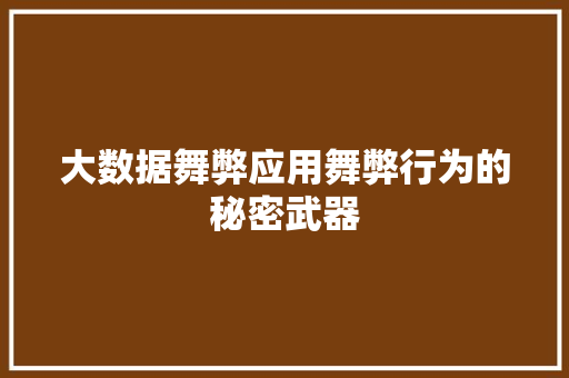 大数据舞弊应用舞弊行为的秘密武器