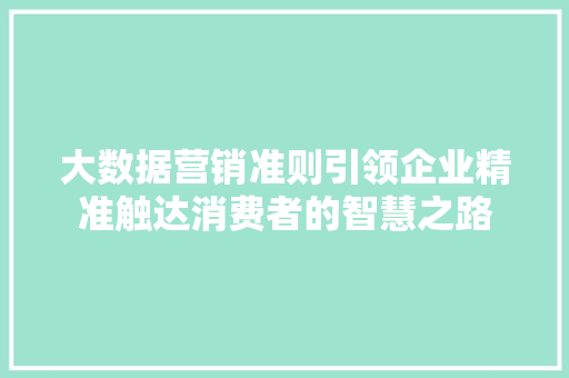 大数据营销准则引领企业精准触达消费者的智慧之路