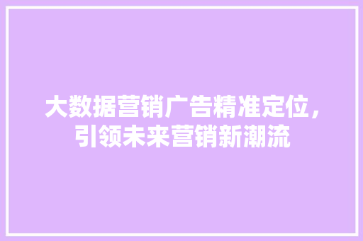 大数据营销广告精准定位，引领未来营销新潮流