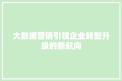 大数据营销引领企业转型升级的新航向