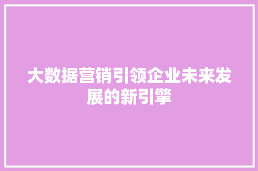 大数据营销引领企业未来发展的新引擎