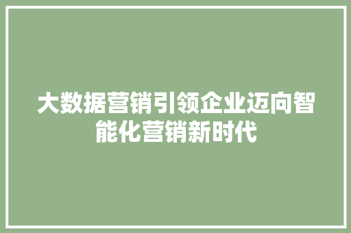 大数据营销引领企业迈向智能化营销新时代