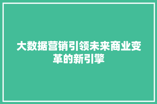 大数据营销引领未来商业变革的新引擎