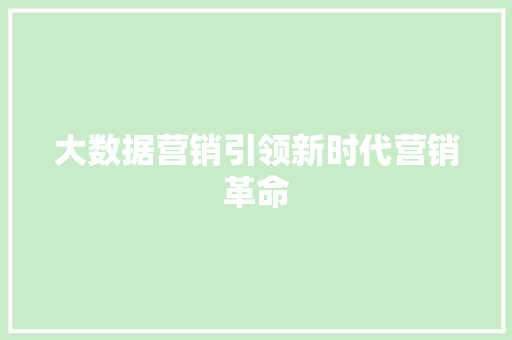 大数据营销引领新时代营销革命