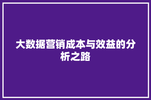 大数据营销成本与效益的分析之路