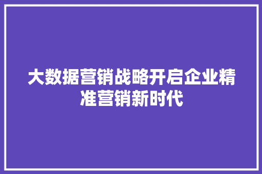 大数据营销战略开启企业精准营销新时代
