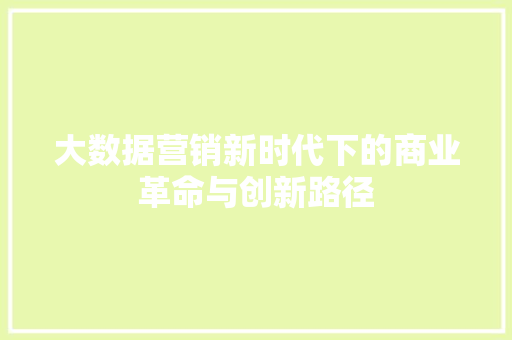大数据营销新时代下的商业革命与创新路径