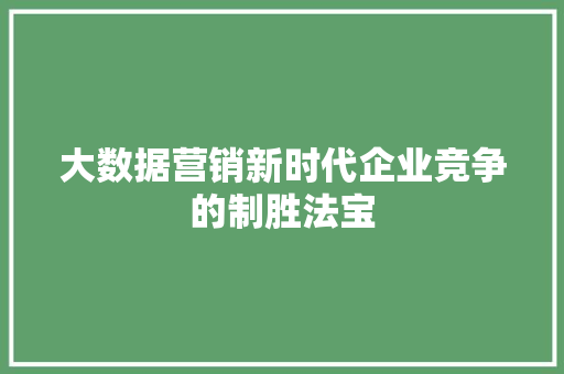 大数据营销新时代企业竞争的制胜法宝