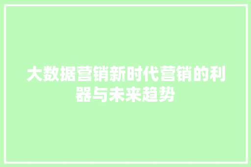大数据营销新时代营销的利器与未来趋势
