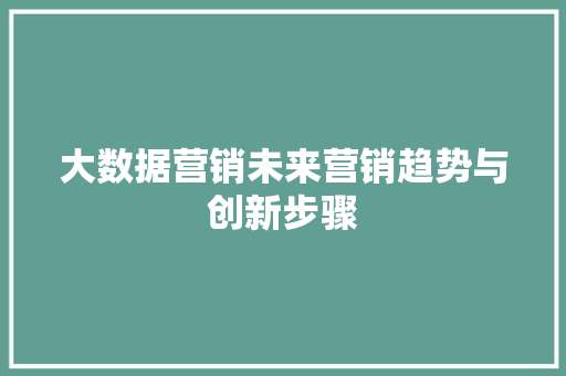 大数据营销未来营销趋势与创新步骤