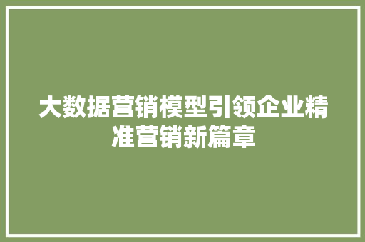 大数据营销模型引领企业精准营销新篇章