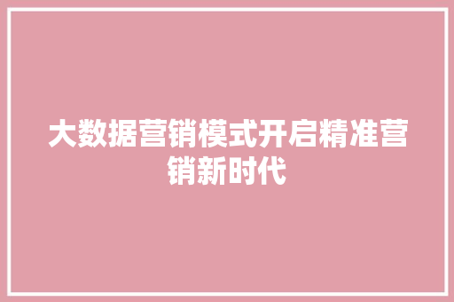 大数据营销模式开启精准营销新时代