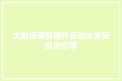 大数据营销硬件驱动未来营销的引擎