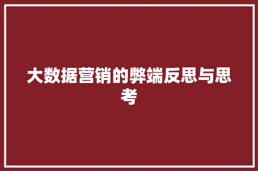 大数据营销的弊端反思与思考