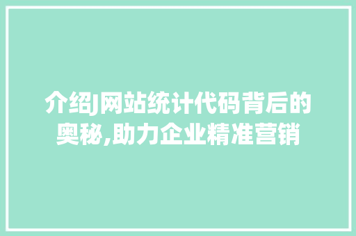 介绍J网站统计代码背后的奥秘,助力企业精准营销