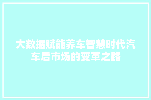 大数据赋能养车智慧时代汽车后市场的变革之路