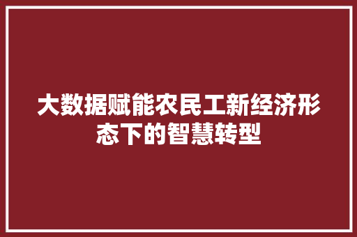 大数据赋能农民工新经济形态下的智慧转型