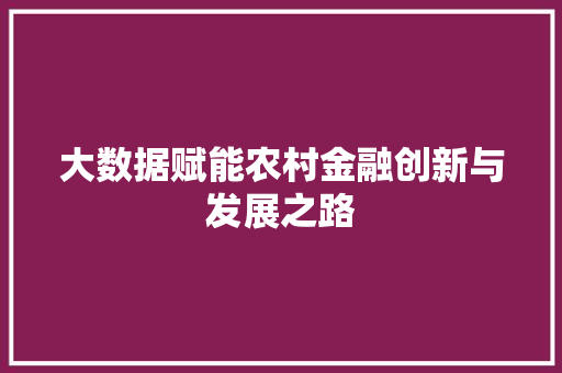 大数据赋能农村金融创新与发展之路