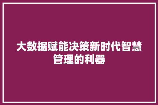 大数据赋能决策新时代智慧管理的利器