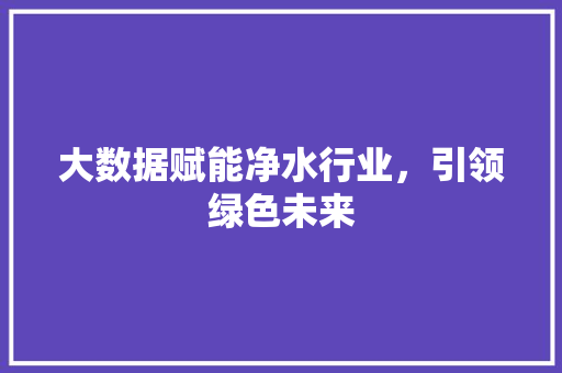 大数据赋能净水行业，引领绿色未来