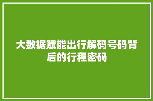 大数据赋能出行解码号码背后的行程密码