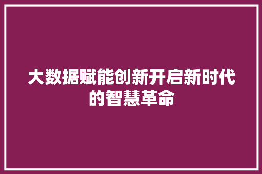 大数据赋能创新开启新时代的智慧革命