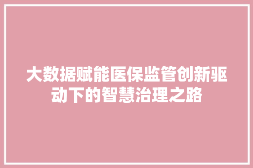 大数据赋能医保监管创新驱动下的智慧治理之路