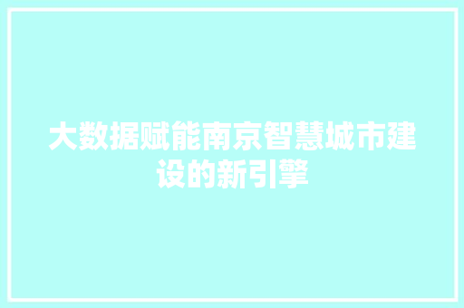 大数据赋能南京智慧城市建设的新引擎