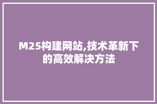 M25构建网站,技术革新下的高效解决方法 前端技术