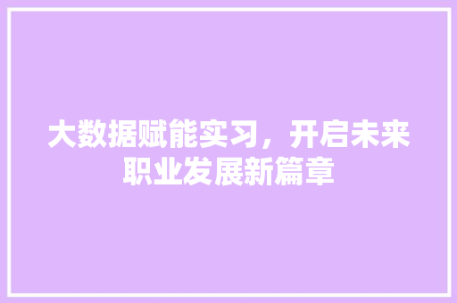 大数据赋能实习，开启未来职业发展新篇章