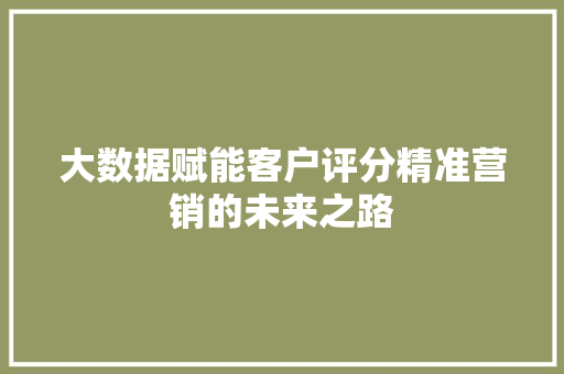 大数据赋能客户评分精准营销的未来之路