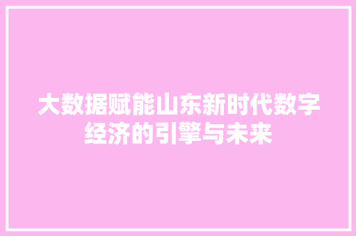 大数据赋能山东新时代数字经济的引擎与未来