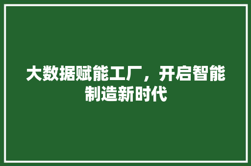大数据赋能工厂，开启智能制造新时代