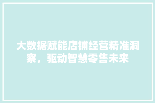 大数据赋能店铺经营精准洞察，驱动智慧零售未来