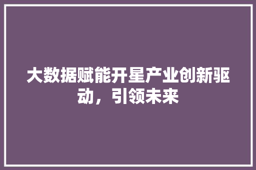 大数据赋能开星产业创新驱动，引领未来