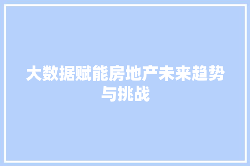 大数据赋能房地产未来趋势与挑战