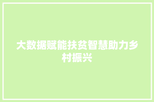 大数据赋能扶贫智慧助力乡村振兴
