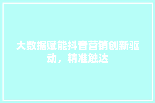 大数据赋能抖音营销创新驱动，精准触达
