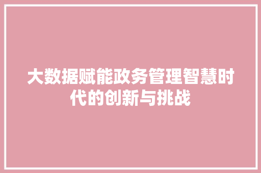大数据赋能政务管理智慧时代的创新与挑战