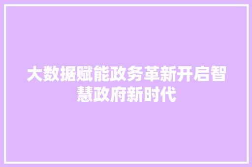 大数据赋能政务革新开启智慧政府新时代