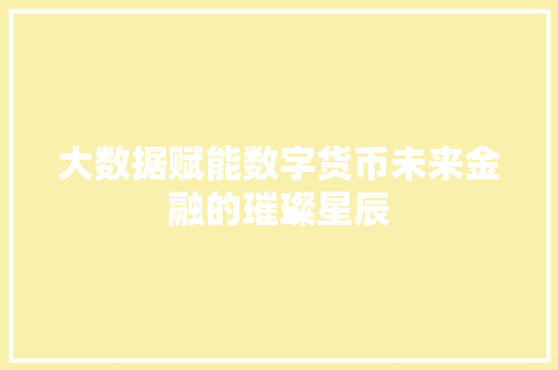 大数据赋能数字货币未来金融的璀璨星辰