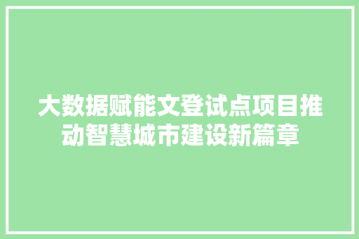 大数据赋能文登试点项目推动智慧城市建设新篇章