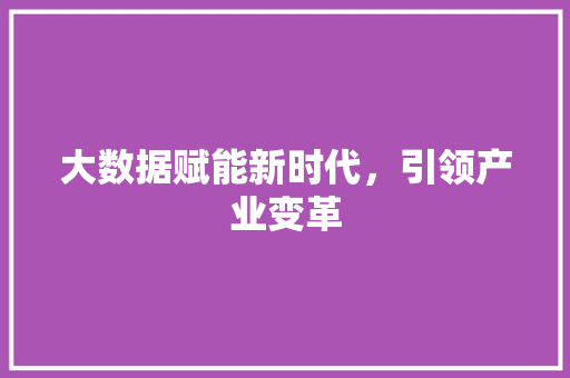 大数据赋能新时代，引领产业变革